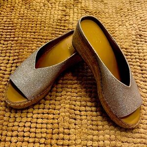 Sparkle slip on low wedge sandal